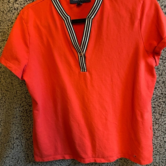 Tommy Hilfiger Tops - Tommy Hilfiger Coral Crop Top with Striped V-Notch